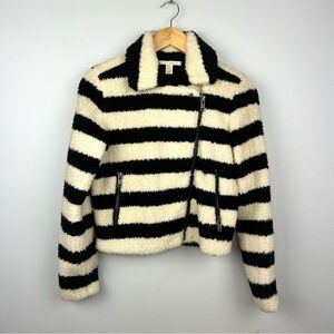 Amuse Society faux fur striped moto jacket size S black/Cream full lining
